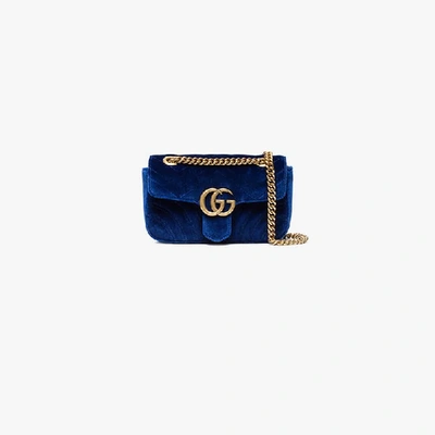 Shop Gucci Blue Gg Marmont Mini Velvet Bag