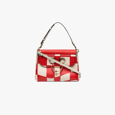 Shop Jw Anderson Red Checkerboard Pierce Medium Shoulder Bag In Nude&neutrals