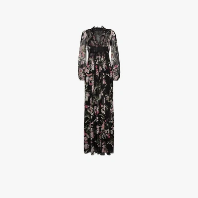 Shop Giambattista Valli Silk Lace Floral Gown In Black