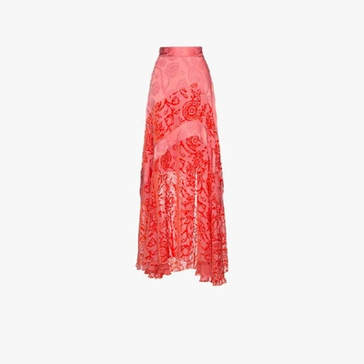 Shop Peter Pilotto Silk Maxi Skirt With Floral Pattern In Pink&purple