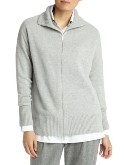 Shop Lafayette 148 Wool Zip-front Sweater In Dove Melange