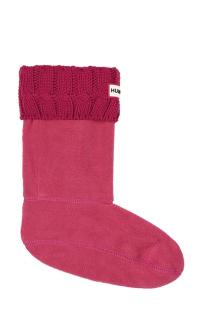 Shop Hunter Original Short Cable Knit Cuff Welly Boot Socks In Dark Ion Pink