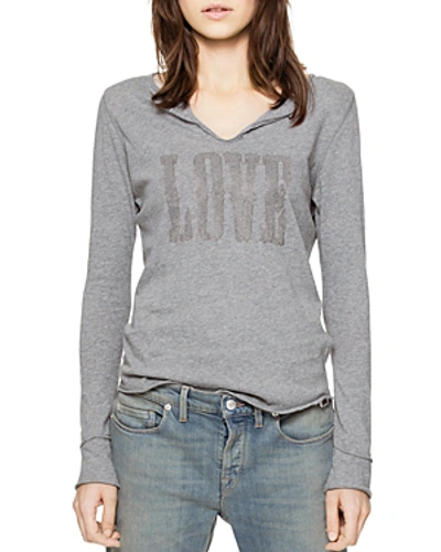 Shop Zadig & Voltaire Strass Love Tee In Mottled Gray
