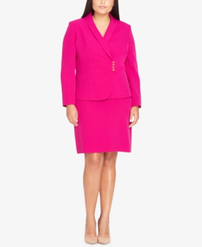 Shop Tahari Asl Plus Size Asymmetrical-front Skirt Suit In Magenta