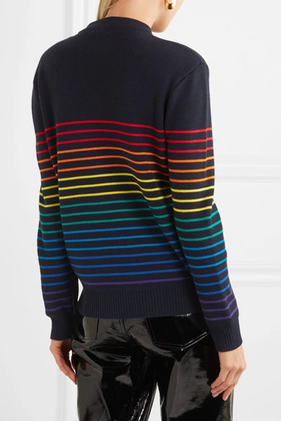 Shop Jw Anderson Embroidered Striped Wool Sweater In Navy