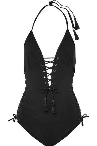 Shop Emma Pake Carlotta Lace-up Swimsuit In Black