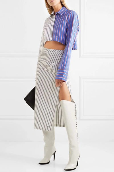 Shop Off-white Cropped Striped Cotton-twill Shirt In White