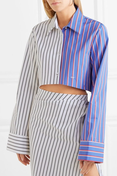 Shop Off-white Cropped Striped Cotton-twill Shirt In White
