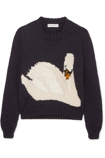 Shop Jw Anderson Intarsia Wool Sweater In Navy