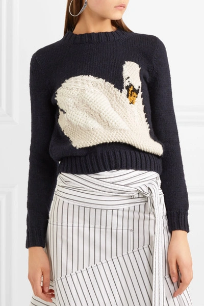 Shop Jw Anderson Intarsia Wool Sweater In Navy
