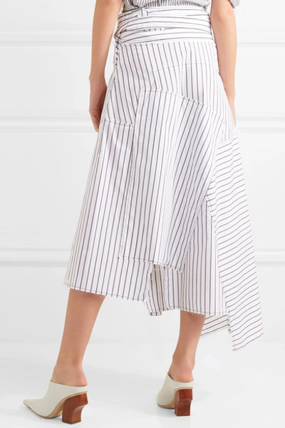 Shop Jw Anderson Asymmetric Striped Cotton Midi Skirt In White
