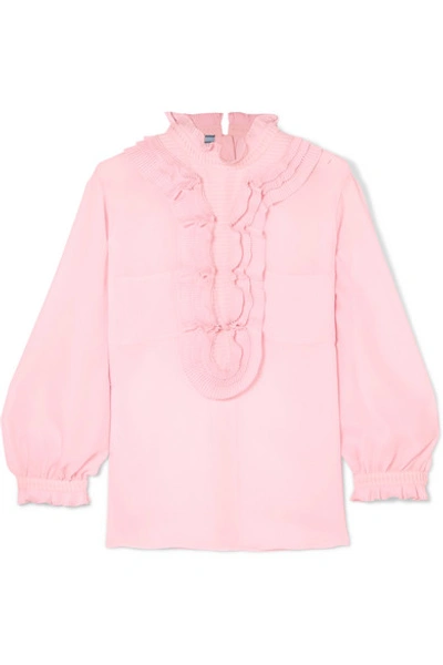 Shop Prada Ruffled Organza Blouse In Pastel Pink