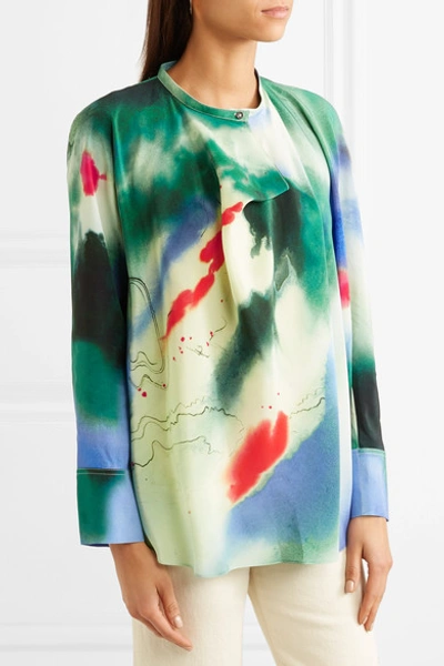 Shop Lemaire Printed Silk Blouse In Blue