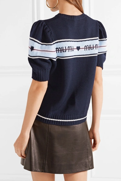 Shop Miu Miu Intarsia Wool Sweater In Midnight Blue