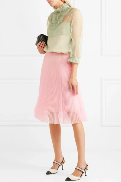 Shop Prada Plissé-organza Skirt In Pastel Pink