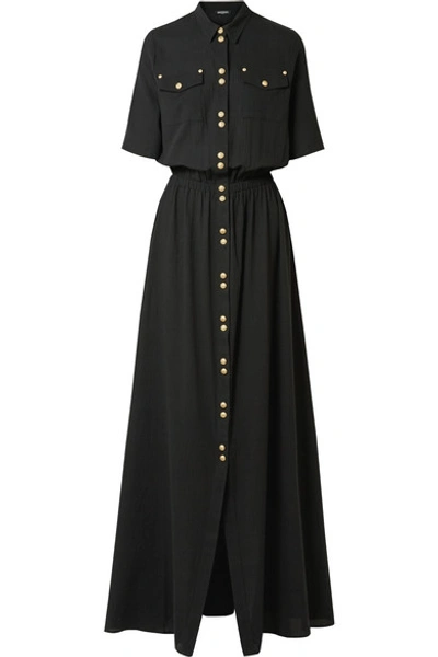 Shop Balmain Crinkled Cotton-gauze Maxi Dress In Black