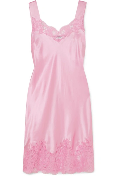 Shop Givenchy Lace-trimmed Silk-satin Mini Dress In Pink