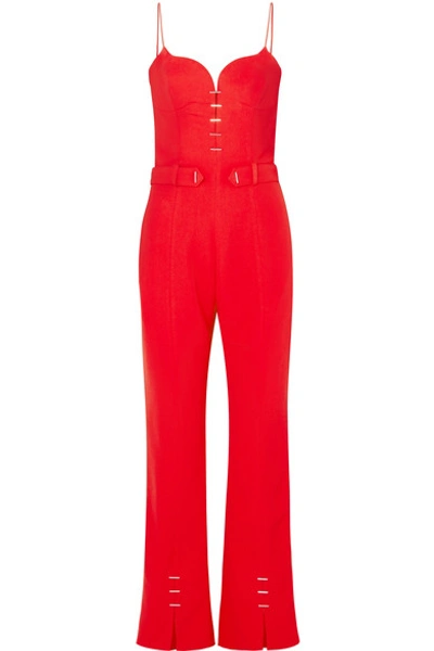 Shop Mugler Embellished Crepe Jumpsuit In Red