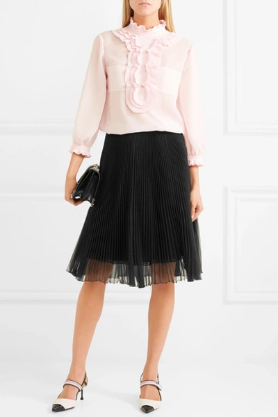 Shop Prada Plissé-organza Skirt In Black