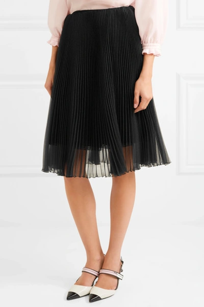 Shop Prada Plissé-organza Skirt In Black