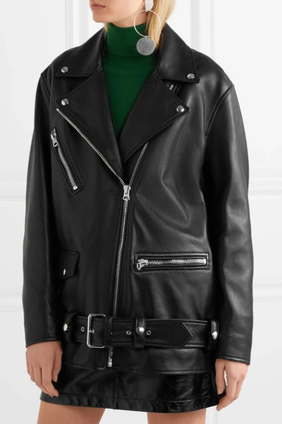 Shop Acne Studios Myrtle Oversized Leather Biker Jacket In Black