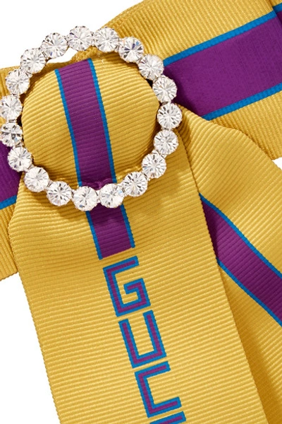 Shop Gucci Crystal-embellished Printed Grosgrain Brooch