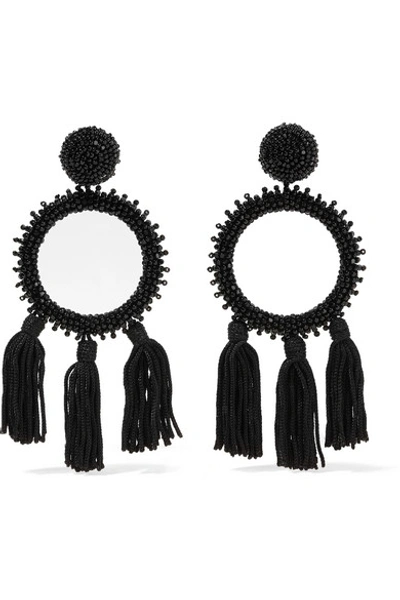 Shop Oscar De La Renta Tasseled Beaded Clip Earrings