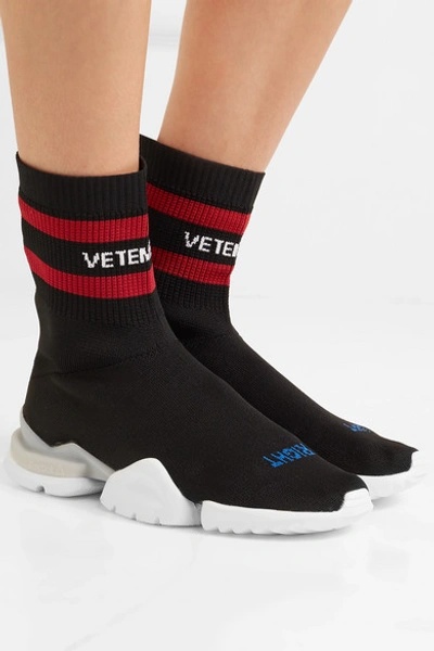 Shop Vetements + Reebok Logo-jacquard Stretch-knit Sock Sneakers In Black