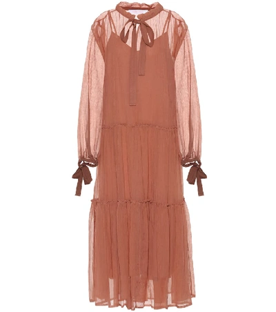 Shop See By Chloé Cotton And Silk Dress In Brown