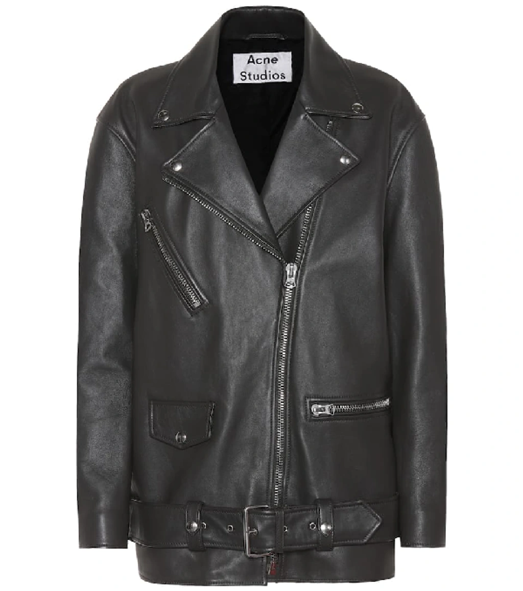 Acne Studios Myrtle Oversized Leather Biker Jacket In Black ModeSens