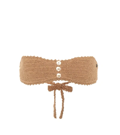 Shop She Made Me Crochet-knit Bandeau Bikini Top In Brown