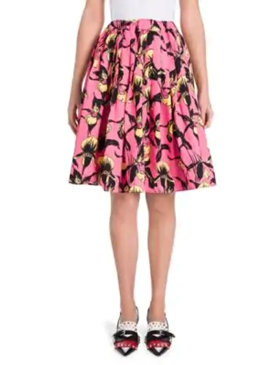 Shop Prada Divisa Orchid Print Poplin A-line Skirt In Pink Orchid