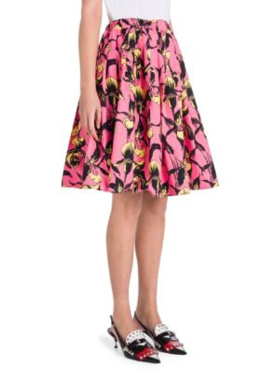 Shop Prada Divisa Orchid Print Poplin A-line Skirt In Pink Orchid