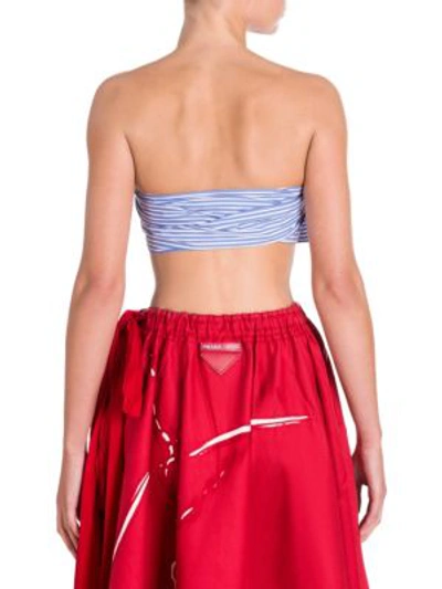 Shop Prada Tie Back Cotton Bra Top In Blue-white Stripe