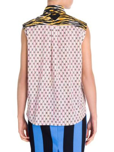 Shop Prada Stripe & Stud Sleeveless Poplin Shirt In Red Mult