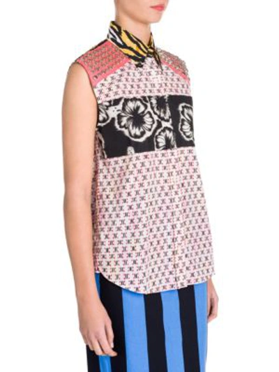 Shop Prada Stripe & Stud Sleeveless Poplin Shirt In Red Mult