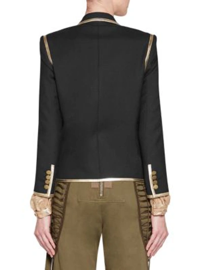 Shop Saint Laurent Gold Trim Wool Blazer In Black