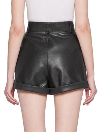 Shop Saint Laurent High Waisted Leather Shorts In Black