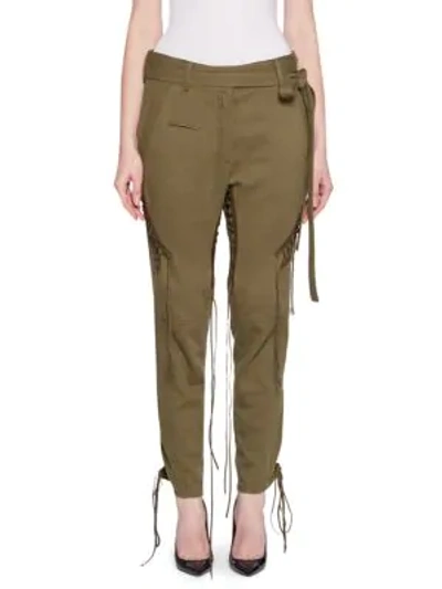 Shop Saint Laurent Belted Lace-up Army Trousers In Khaki