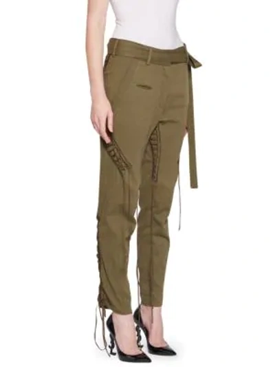 Shop Saint Laurent Belted Lace-up Army Trousers In Khaki