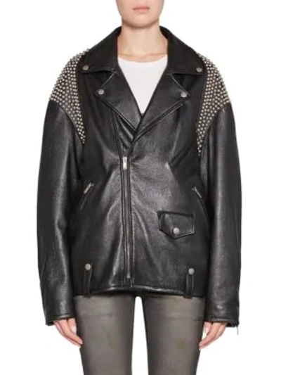 Shop Saint Laurent Oversize Studded Leather Biker Jacket In Black