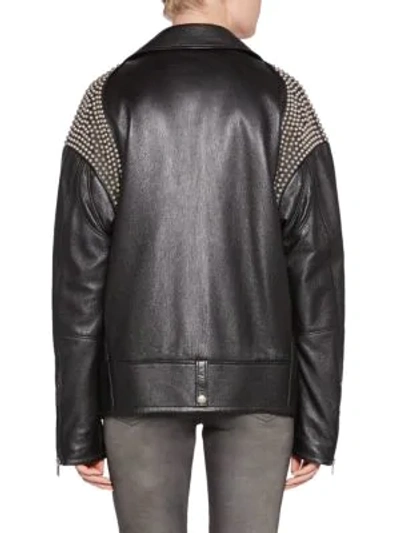 Shop Saint Laurent Oversize Studded Leather Biker Jacket In Black