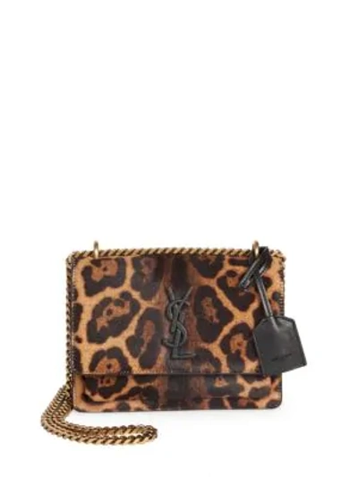 Shop Saint Laurent Small Sunset Flap Leopard Leather Crossbody Bag In Natural