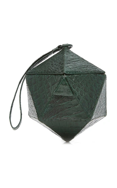 Shop Nancy Gonzalez Hexagon Crocodile Clutch In Dark+green