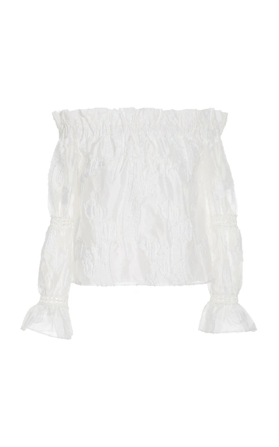 Alexis Raza Off-the-shoulder Long-sleeve Embroidered Top In Off White |  ModeSens