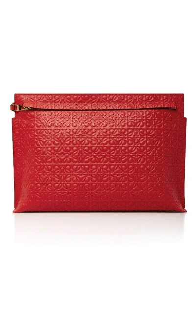 Shop Loewe T Embossed Leather Clutch In Red