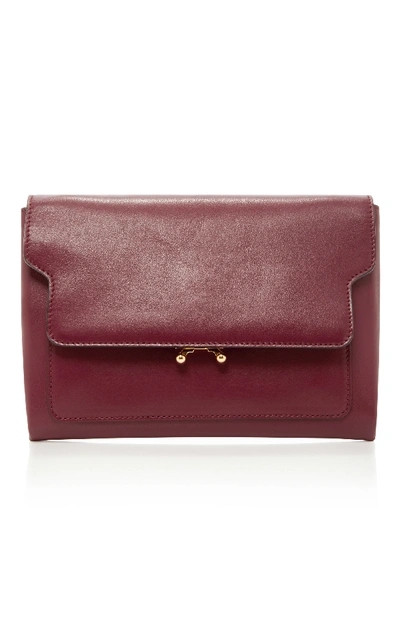 Shop Marni Leather Clutch In Red