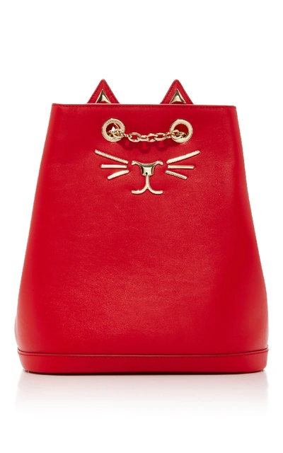 Shop Charlotte Olympia Mini Feline Leather Backpack In Red
