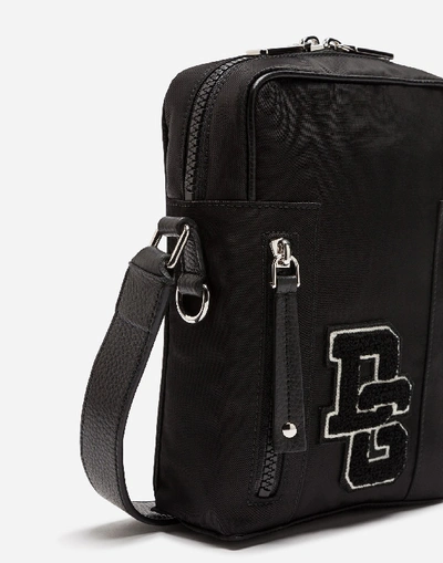 Shop Dolce & Gabbana Nylon Shoulder Bag With Logo Patch In Black