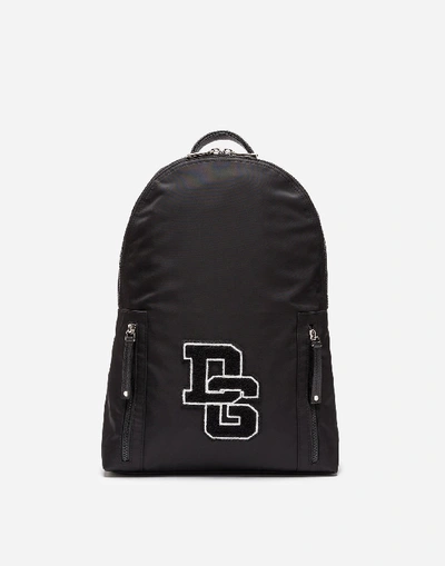 Shop Dolce & Gabbana Vulcano Backpack In Nylon With Logo Patch In Black